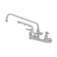 Stainless Steel ULTRARINSE Double Pantry Wall Mount Faucet, Quarter-Turn Ceramas w/ Check Valves, 8" Centers, 12" Swing Nozzle & 10" 1.5 GPM Sprayer Arm