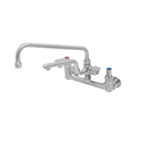 Stainless Steel Double Pantry Faucet, SS Quarter-Turn Eternas w/ Spring Checks, Wall Mount, 8" Centers, 12" Swing Nozzle & 10" ULTRARINSE