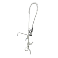 Stainless Steel Pre-Rinse unit with S-0107, Single Lever Deck Mount Faucet with 12" Swing Nozzle & 6" Wall Bracket